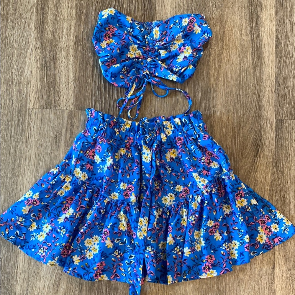 SHEIN Blue Floral Two-Piece Set